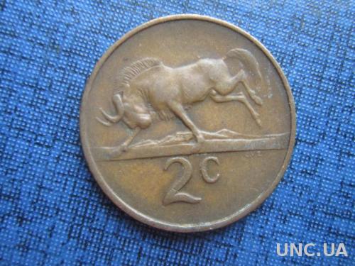 монета 2 цента ЮАР 1965 фауна антилопа английская легенда
