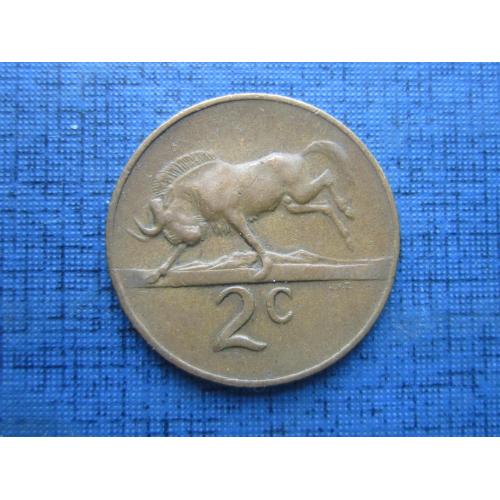 Монета 2 цента ЮАР 1965 фауна антилопа гну голландская легенда