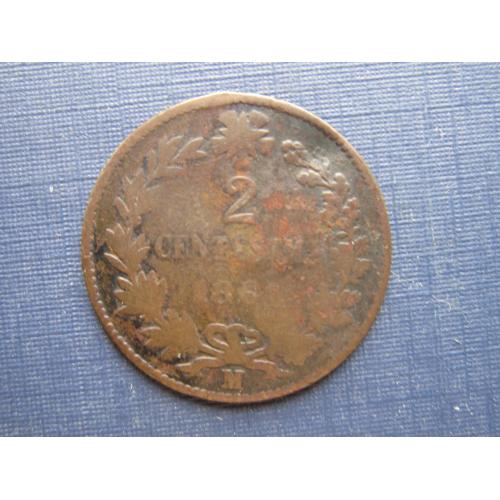 Монета 2 чентезими Италия 1861 М Милан