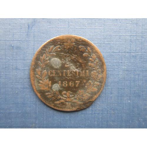 Монета 2 чентезими Италия 1867 М Милан как есть