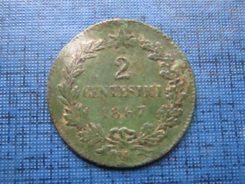 Монета 2 чентезими Италия 1867 М Милан 