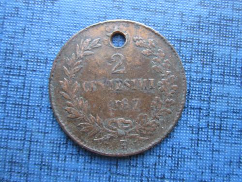 Монета 2 чентизими Италия 1867 Т Турин нечастая как есть