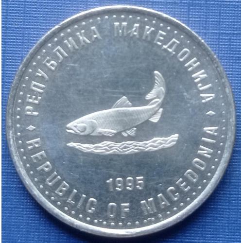 Монета 2 денари Македония 1995 ФАО фауна рыба форель