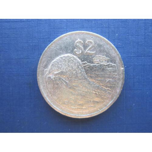 Монета 2 доллара Зимбабве 1997 фауна панголин