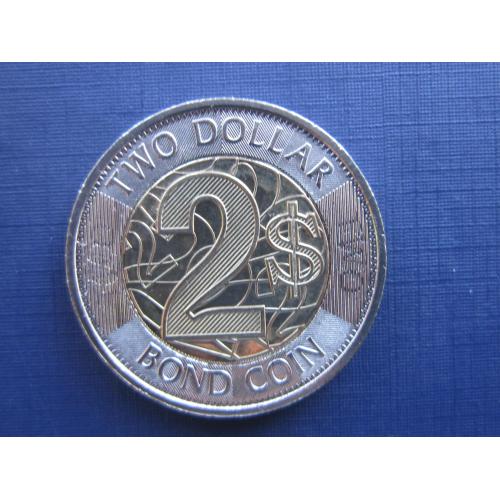 Монета 2 доллара Зимбабве 2018 состояние