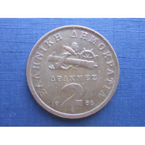 Монета 2 драхмы Греция 1988 якорь пушка штурвал флот