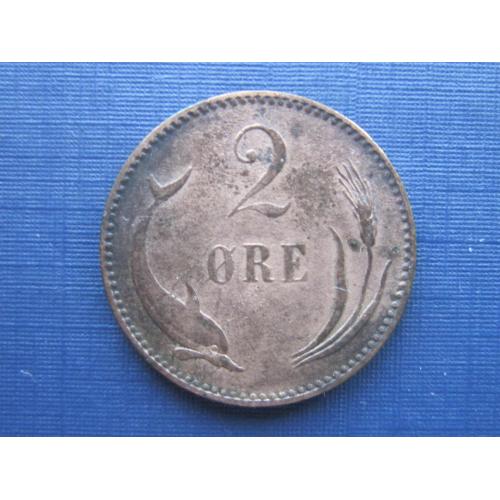 Монета 2 эре Дания 1886 фауна дельфин