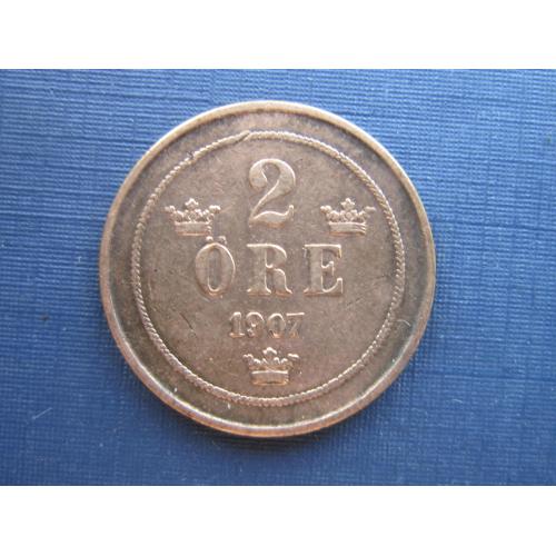 Монета 2 эре Швеция 1907