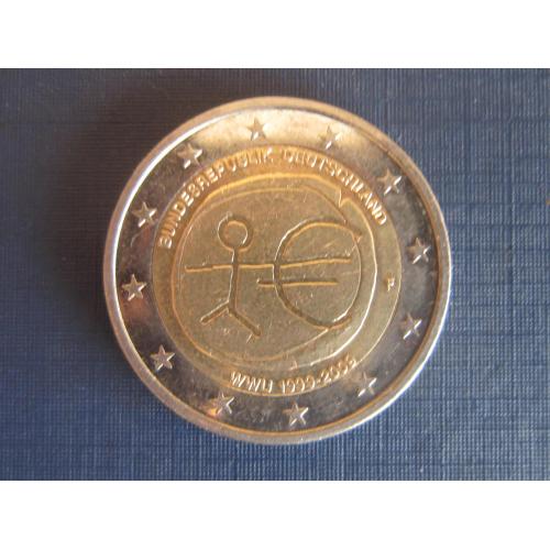 Монета 2 евро Германия 2009 F 10 лет наличному евро