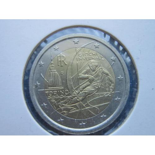 Монета 2 евро Италия 2006 спорт олимпиада Турин горные лыжи холдер