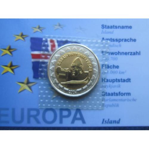 Монета 2 евро (ксерос) Исландия 2004 Проба Европроба карта викинг UNC запайка