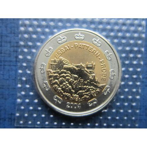 Монета 2 евро Лихтенштейн 2004 Проба Европроба Вадуц замок UNC запайка