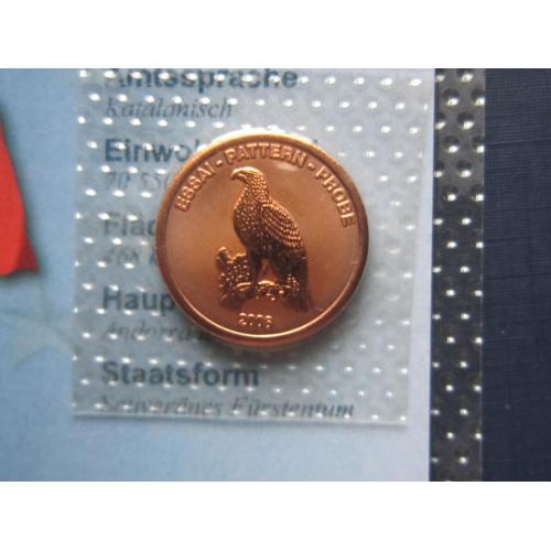Монета 2 евроцента Андорра 2006 Проба Европроба фауна птица UNC запайка