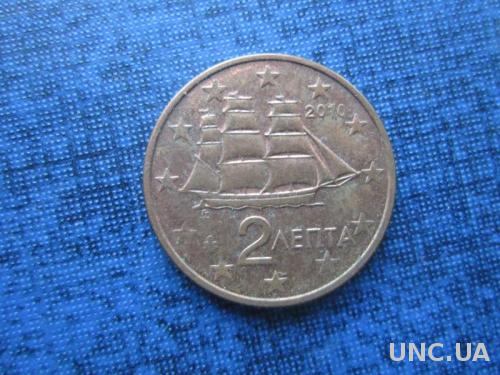 монета 2 евроцента Греция 2010 корабль парусник
