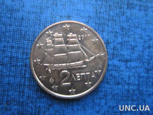 монета 2 евроцента Греция 2017 корабль парусник
