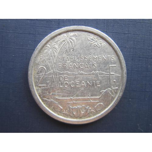 Монета 2 франка Французская Океания 1949 корабль лодка