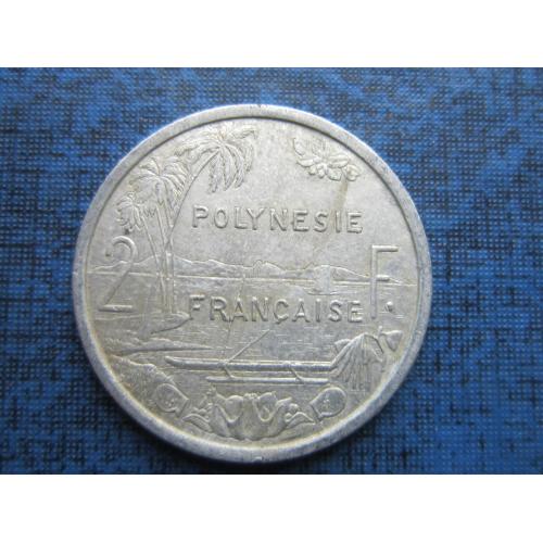 Монета 2 франка Полинезия Французская 1990 корабль лодка