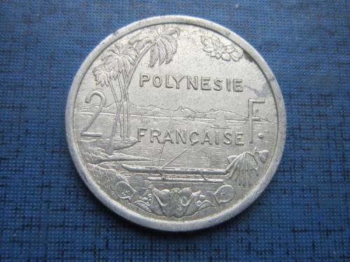 Монета 2 франка Полинезия Французская 1991 корабль лодка