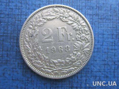 монета 2 франка Швейцария 1968