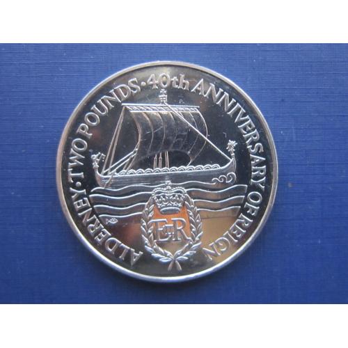 Монета 2 фунта Олдерни Великобритания 1992 корабль парусник 40 лет правления Елизавета II