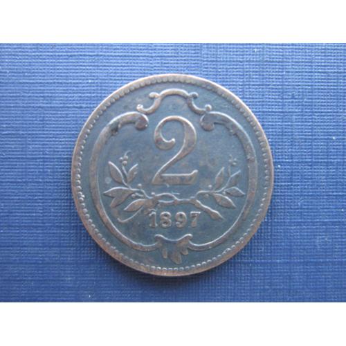 Монета 2 геллера Австро-Венгрия 1897