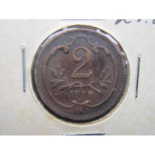 Монета 2 геллера Австро-Венгрия 1899 хорошая холдер