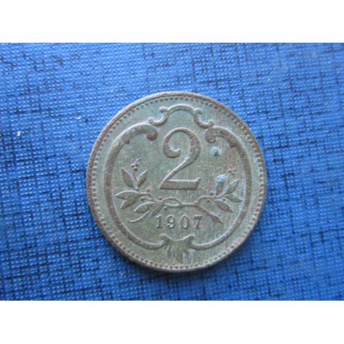 Монета 2 геллера Австро-Венгрия 1907