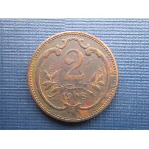 Монета 2 геллера Австро-Венгрия 1908