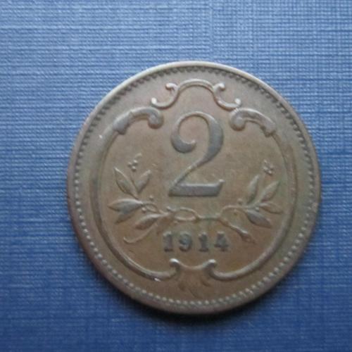 монета 2 геллера Австро-Венгрия 1914