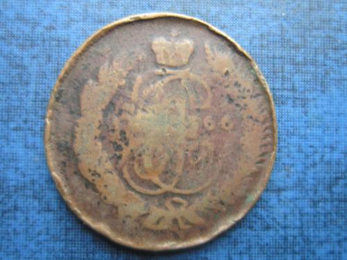 монета 2 копейки Россия 1766 перечекан остаток надписи -четыре копейки-
