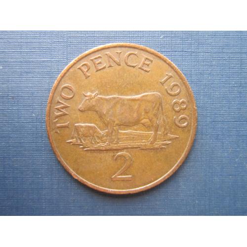 Монета 2 пенса Гернси Великобритания 1989 фауна корова
