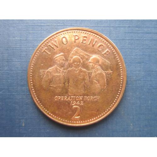 Монета 2 пенса Гибралтар Великобритания 2013 Операция Факел 1942 Вторая Мировая война