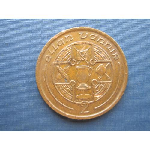 Монета 2 пенса Остров Мэн Великобритания 1989 крест кувшин