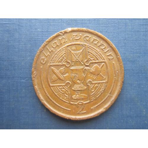 Монета 2 пенса Остров Мэн Великобритания 1992 крест кувшин как есть