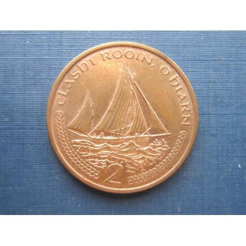 Монета 2 пенса Остров Мэн Великобритания 2000 корабль парусник яхта