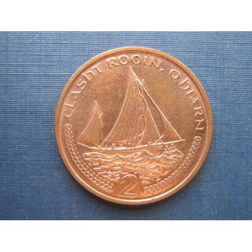 Монета 2 пенса Остров Мэн Великобритания 2002 корабль парусник яхта