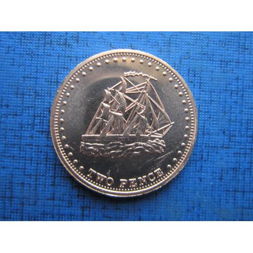 Монета 2 пенса Тристан-да-Кунья Остров Столтенхоф Британский 2008 корабль парусник
