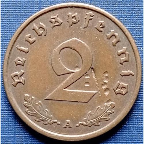 Монета 2 пфеннига Германия 1938 А Рейх свастика