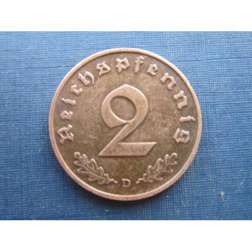 Монета 2 пфеннига Германия Рейх 1938 D бронза свастика