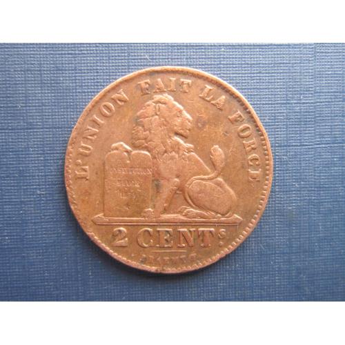 Монета 2 сантима Бельгия 1909 Belges фауна лев