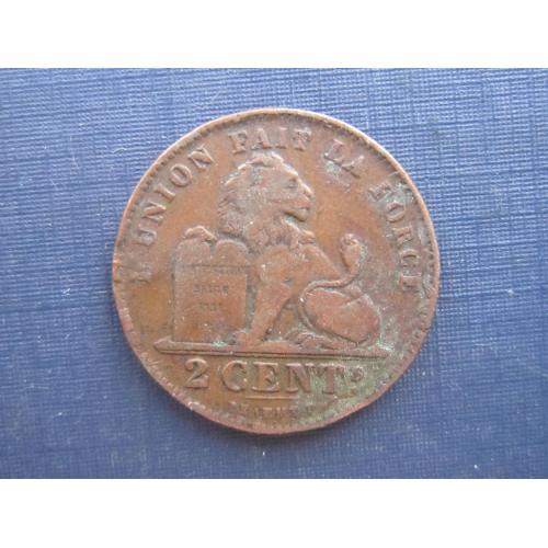 Монета 2 сантима Бельгия 1912 Belges фауна лев