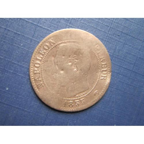Монета 2 сантима Франция 1855 А Париж Наполеон III как есть