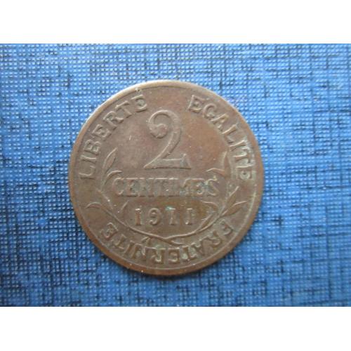 Монета 2 сантима Франция 1911 нечастая