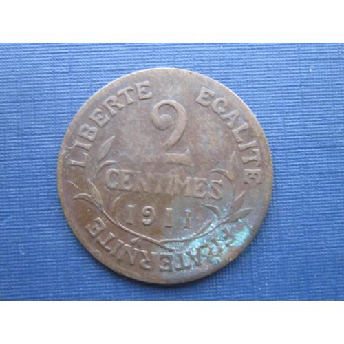 Монета 2 сантима Франция 1911