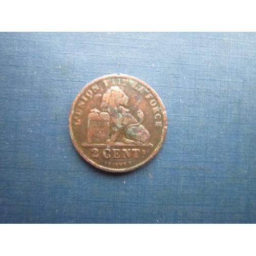 Монета 2 сантими Бельгія 1909 Belges фауна лев