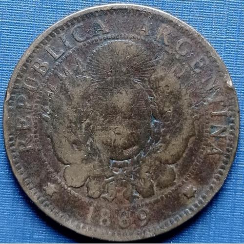 Монета 2 сентаво Аргентина 1889 нечастый год