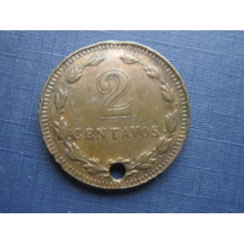 Монета 2 сентаво Аргентина 1941 нечастая с отверстием как есть