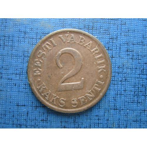 Монета 2 сенти Эстония 1934 львы нечастая