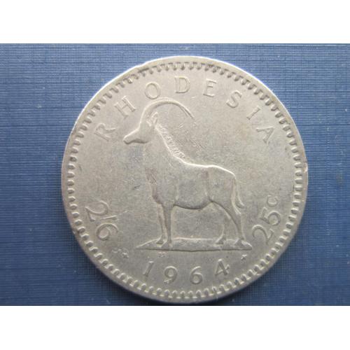 Монета 2 шиллинга 6 пенсов/25 центов Родезия Британская 1964 переходная фауна антилопа
