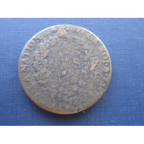 Монета 2 соль Франция 1792 В Руан Людовик XVI